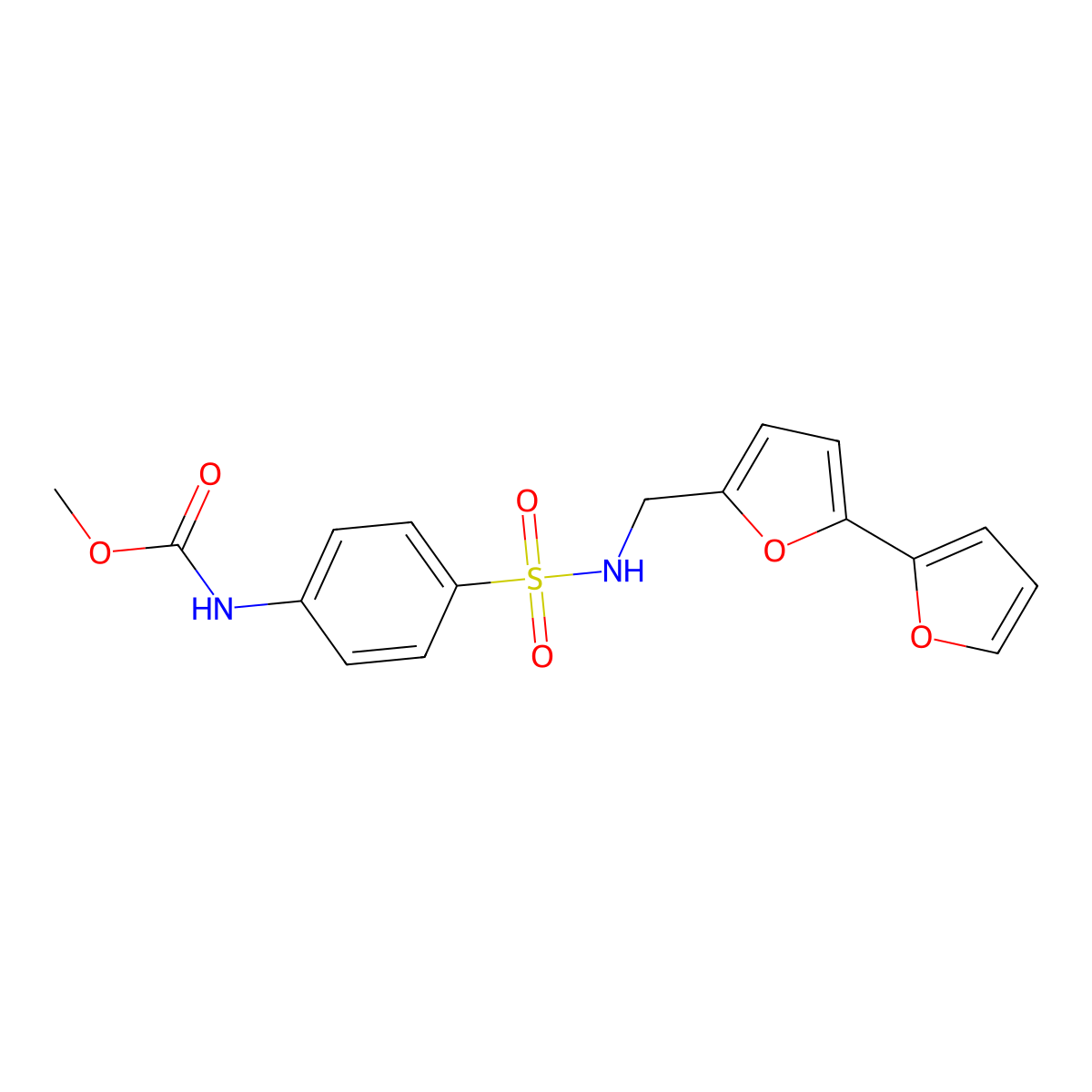 methyl (4-(N-([2,2'-bifuran]-5-ylmethyl)sulfamoyl)phenyl)carbamate molecular structure, CAS 2034339-41-6
