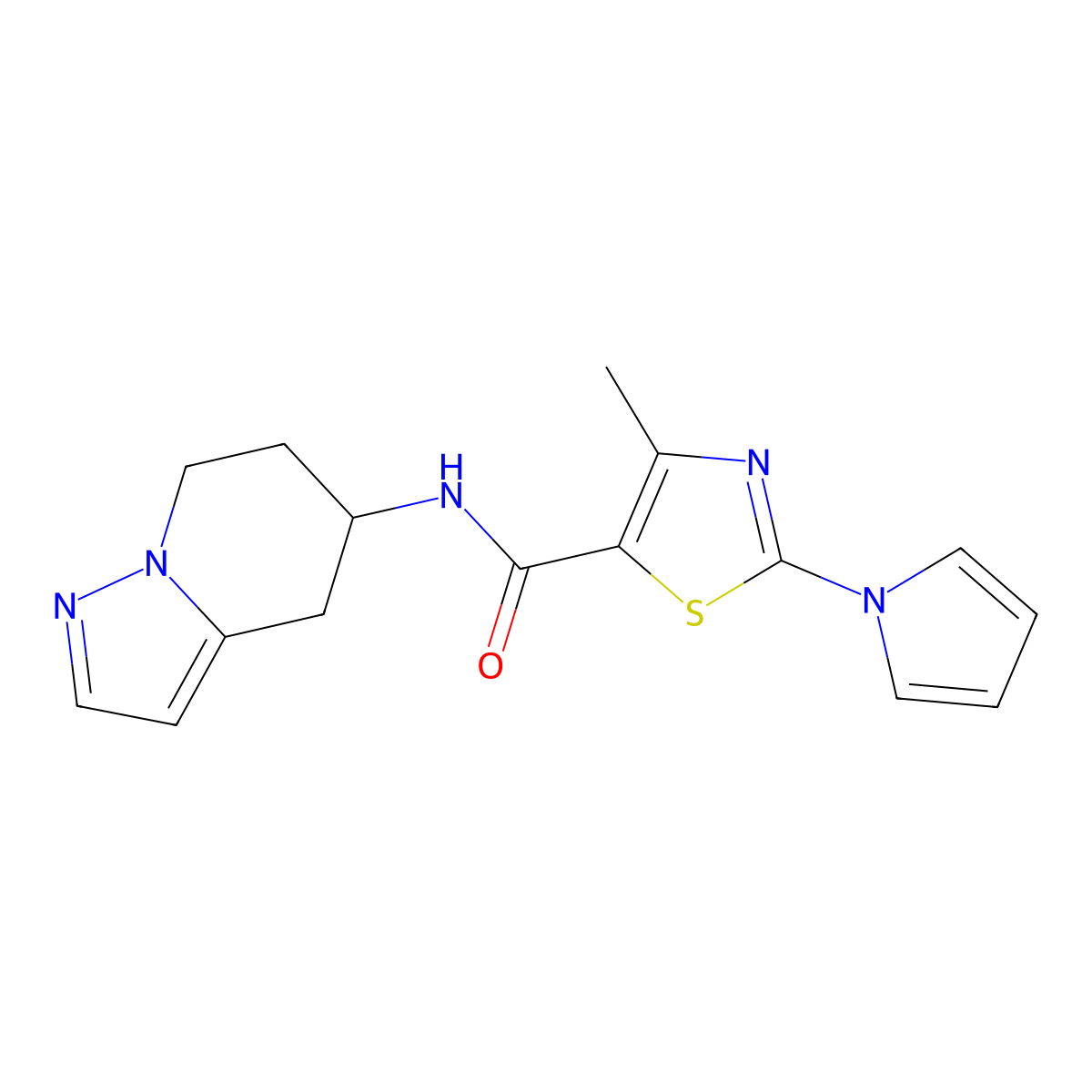 4-methyl-2-(1H-pyrrol-1-yl)-N-(4,5,6,7-tetrahydropyrazolo[1,5-a]pyridin-5-yl)thiazole-5-carboxamide molecular structure, CAS 2034339-47-2