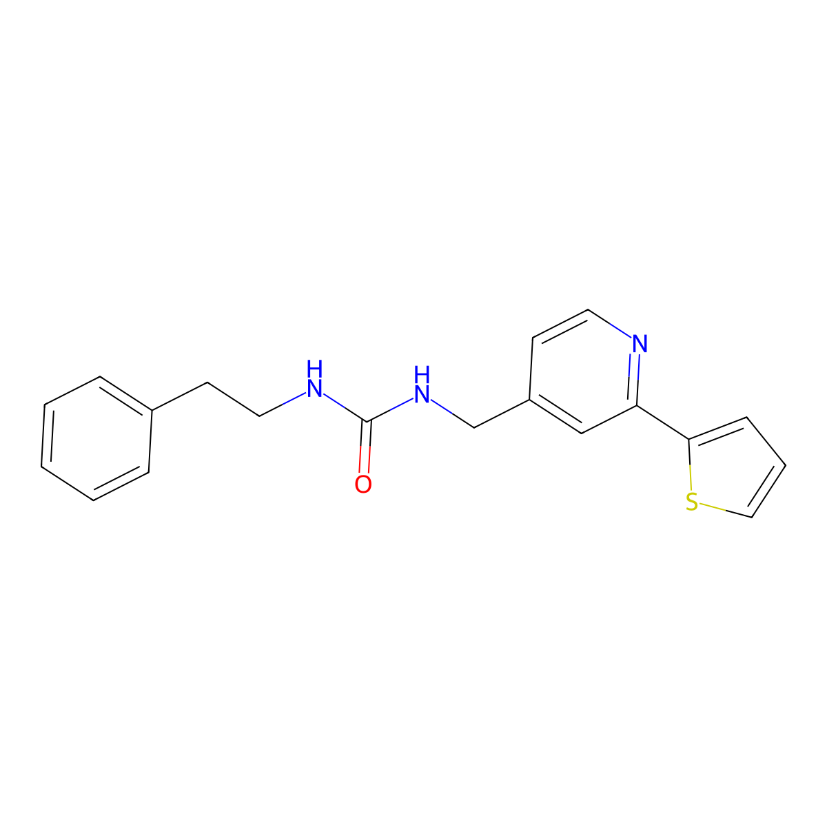 1-Phenethyl-3-((2-(thiophen-2-yl)pyridin-4-yl)methyl)urea molecular structure, CAS 2034339-52-9