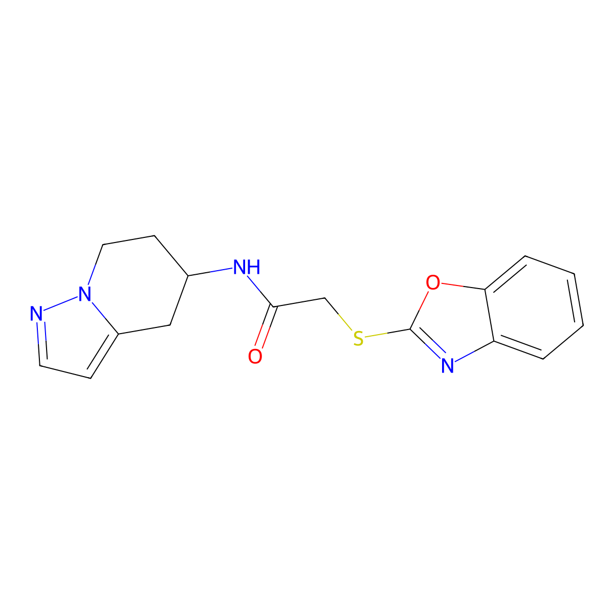 2-(benzo[d]oxazol-2-ylthio)-N-(4,5,6,7-tetrahydropyrazolo[1,5-a]pyridin-5-yl)acetamide molecular structure, CAS 2034339-55-2