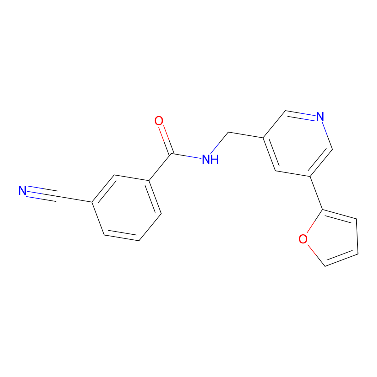 3-cyano-N-((5-(furan-2-yl)pyridin-3-yl)methyl)benzamide molecular structure, CAS 2034339-56-3