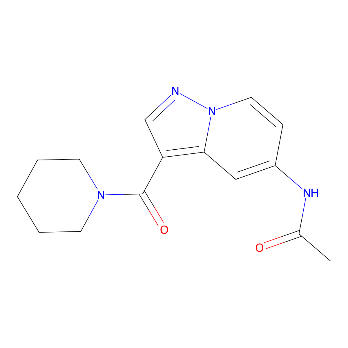N-[3-(piperidine-1-carbonyl)pyrazolo[1,5-a]pyridin-5-yl]acetamide molecular structure, CAS 2034339-61-0