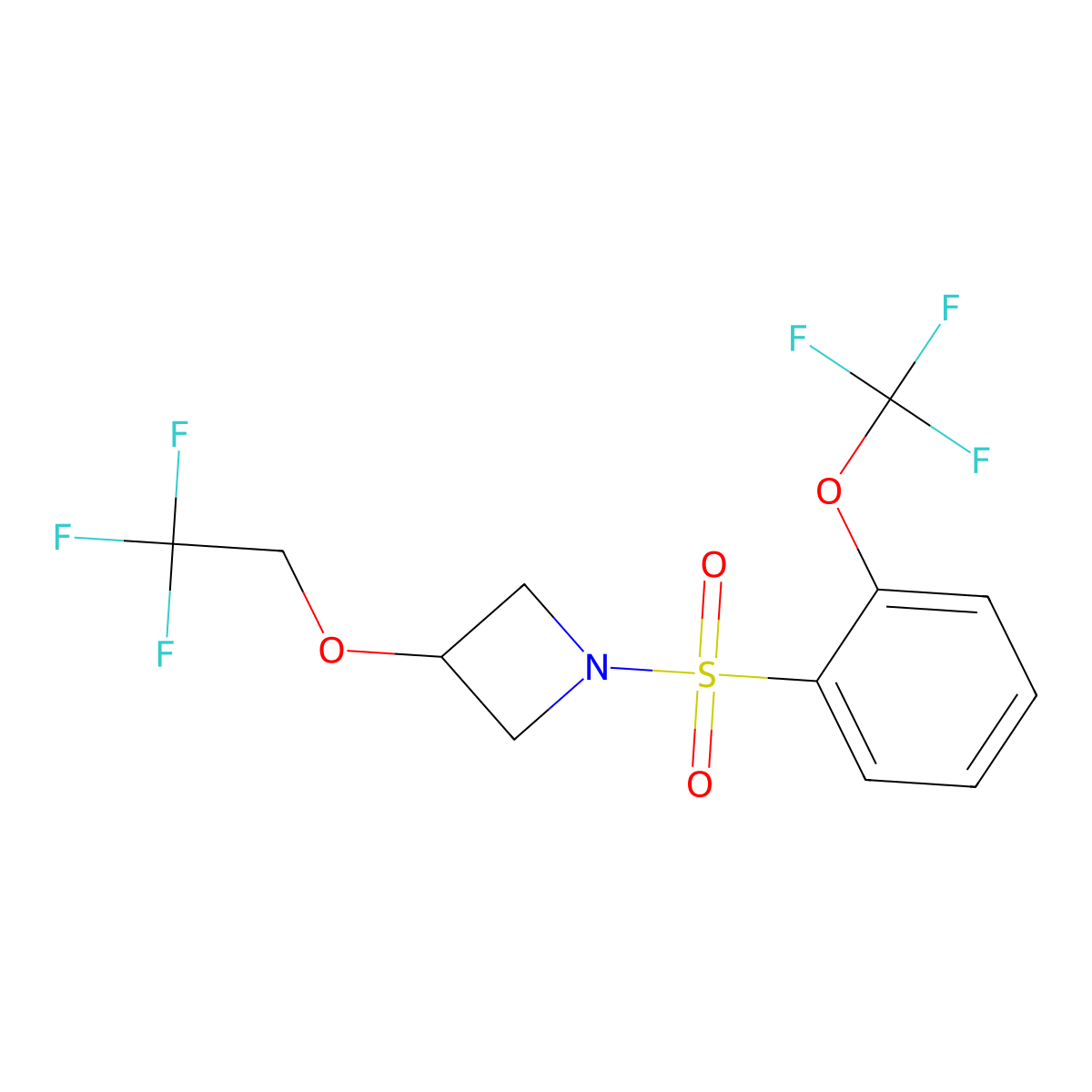 3-(2,2,2-Trifluoroethoxy)-1-((2-(trifluoromethoxy)phenyl)sulfonyl)azetidine molecular structure, CAS 2034339-62-1
