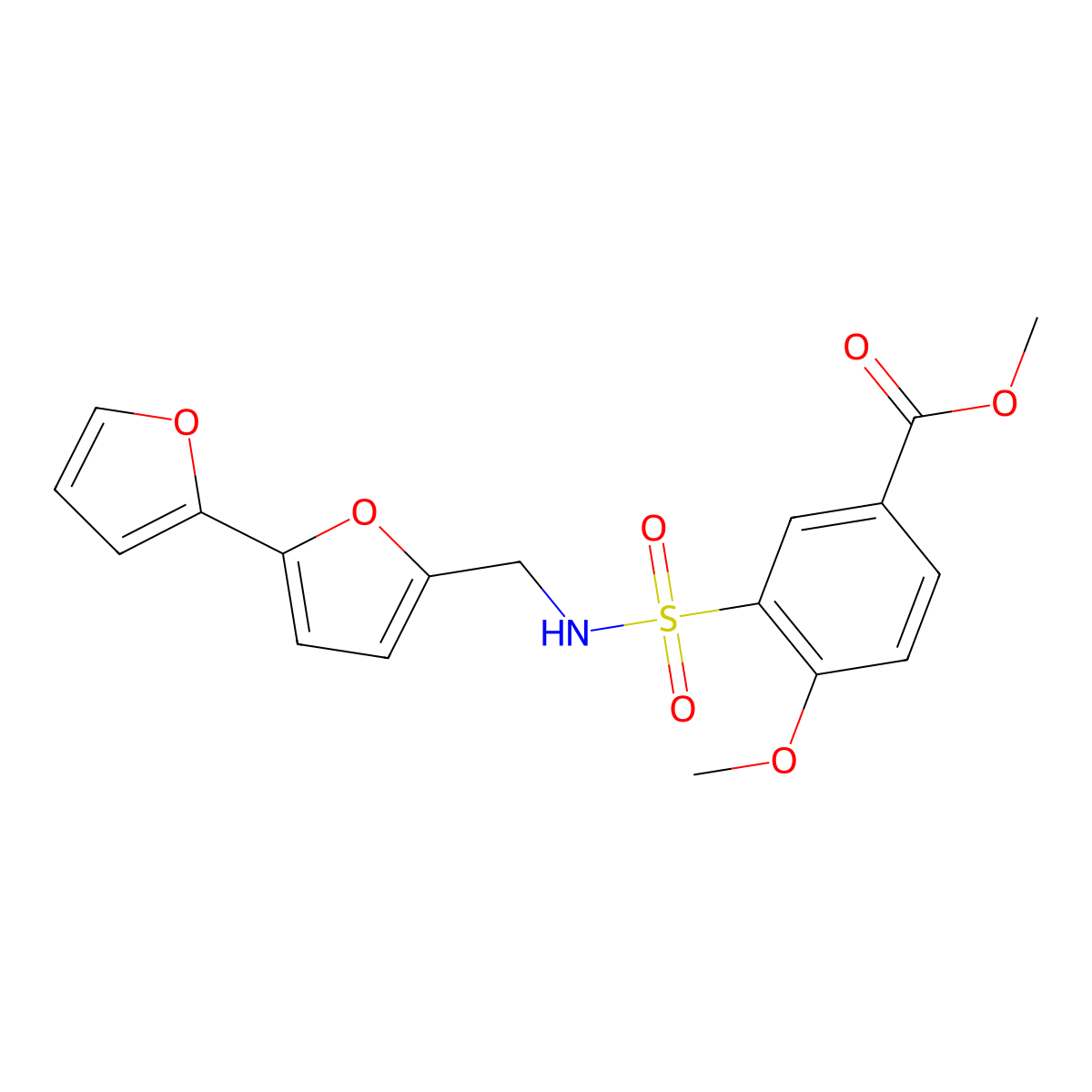 methyl 3-(N-([2,2'-bifuran]-5-ylmethyl)sulfamoyl)-4-methoxybenzoate molecular structure, CAS 2034339-70-1