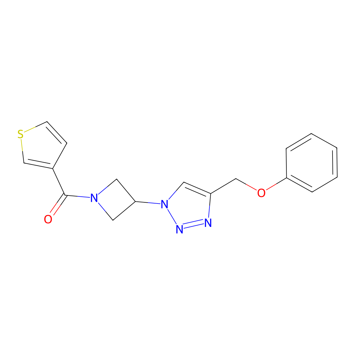 (3-(4-(phenoxymethyl)-1H-1,2,3-triazol-1-yl)azetidin-1-yl)(thiophen-3-yl)methanone molecular structure, CAS 2034339-79-0