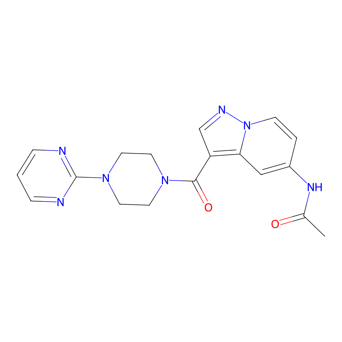 N-{3-[4-(pyrimidin-2-yl)piperazine-1-carbonyl]pyrazolo[1,5-a]pyridin-5-yl}acetamide molecular structure, CAS 2034339-80-3