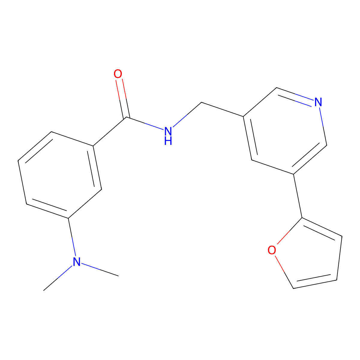 3-(dimethylamino)-N-{[5-(furan-2-yl)pyridin-3-yl]methyl}benzamide molecular structure, CAS 2034339-87-0