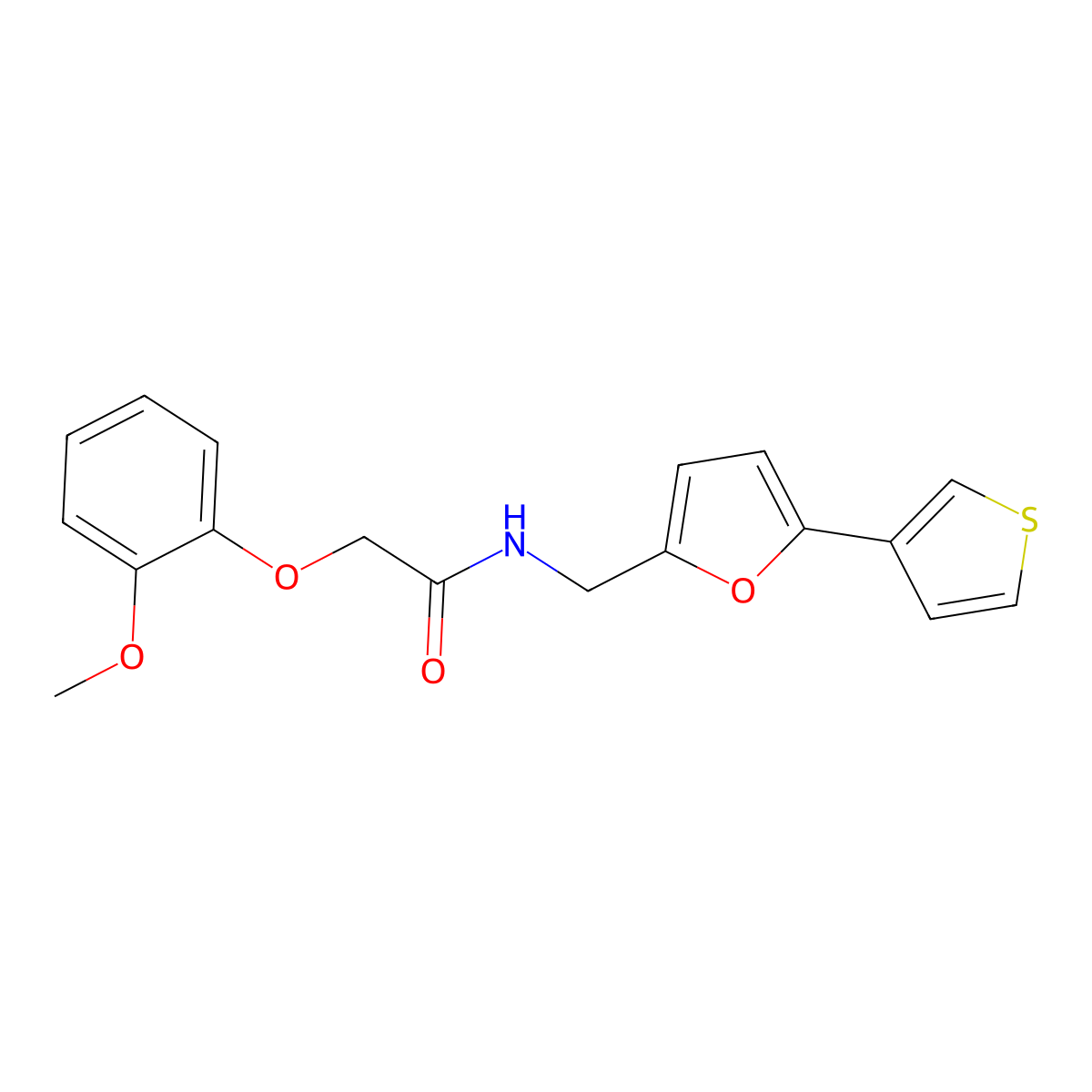 2-(2-methoxyphenoxy)-N-((5-(thiophen-3-yl)furan-2-yl)methyl)acetamide molecular structure, CAS 2034339-99-4