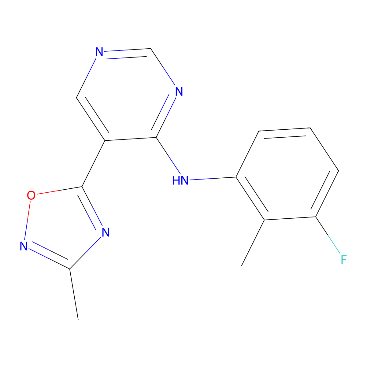N-(3-fluoro-2-methylphenyl)-5-(3-methyl-1,2,4-oxadiazol-5-yl)pyrimidin-4-amine molecular structure, CAS 2034340-01-5