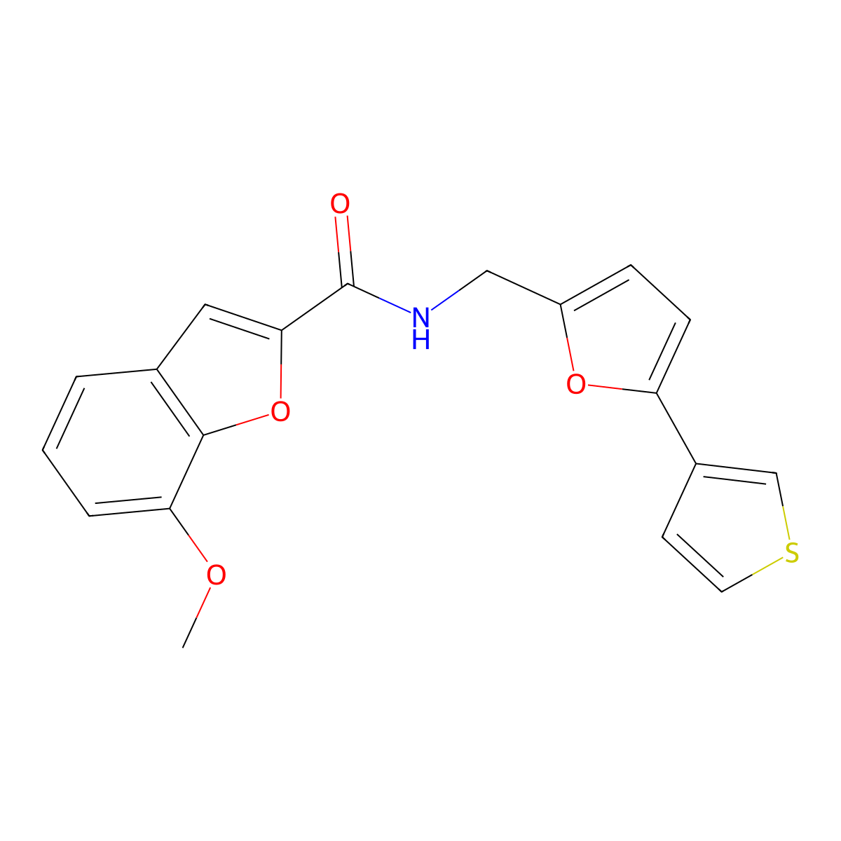 7-methoxy-N-((5-(thiophen-3-yl)furan-2-yl)methyl)benzofuran-2-carboxamide molecular structure, CAS 2034340-05-9