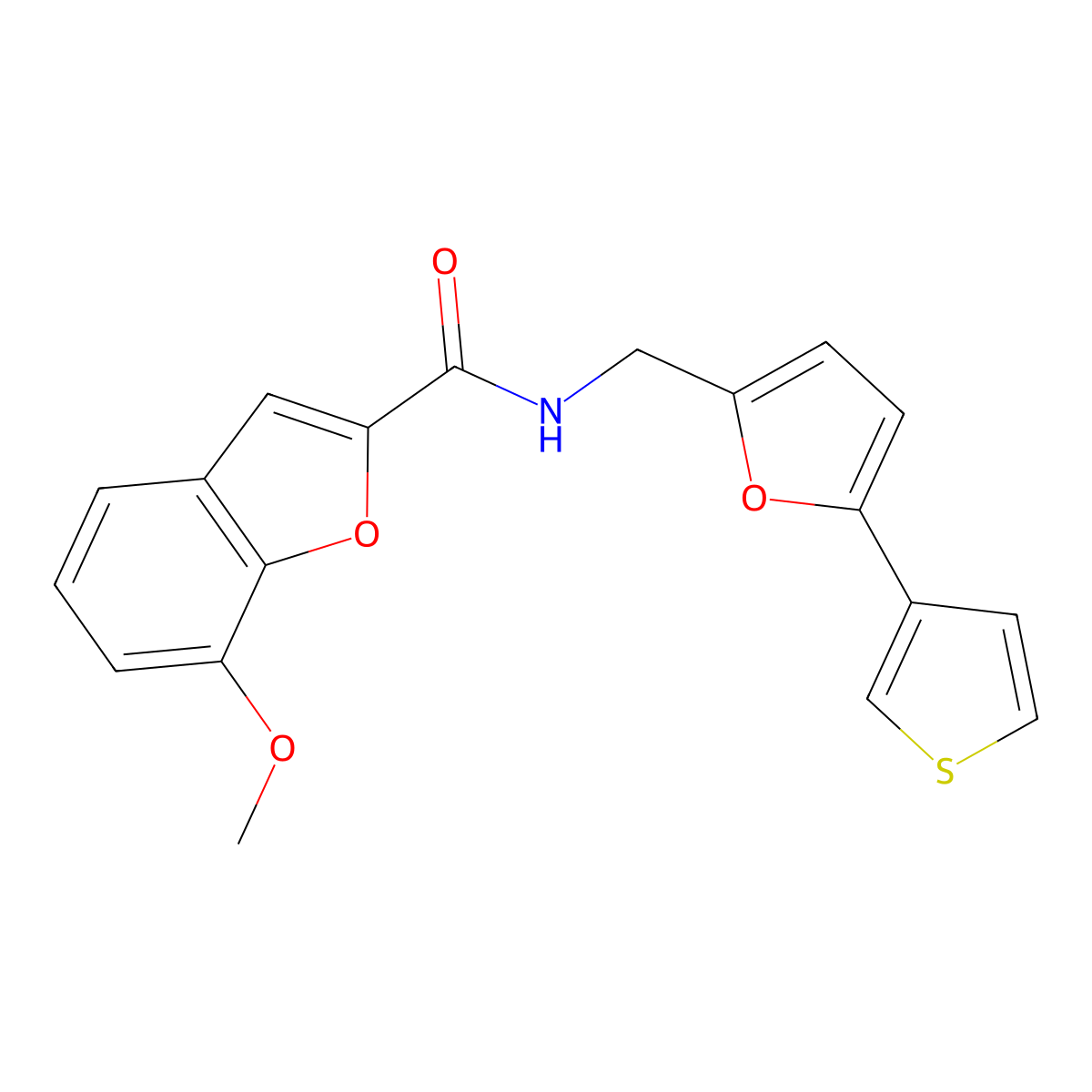 7-methoxy-N-((5-(thiophen-3-yl)furan-2-yl)methyl)benzofuran-2-carboxamide molecular structure, CAS 2034340-05-9
