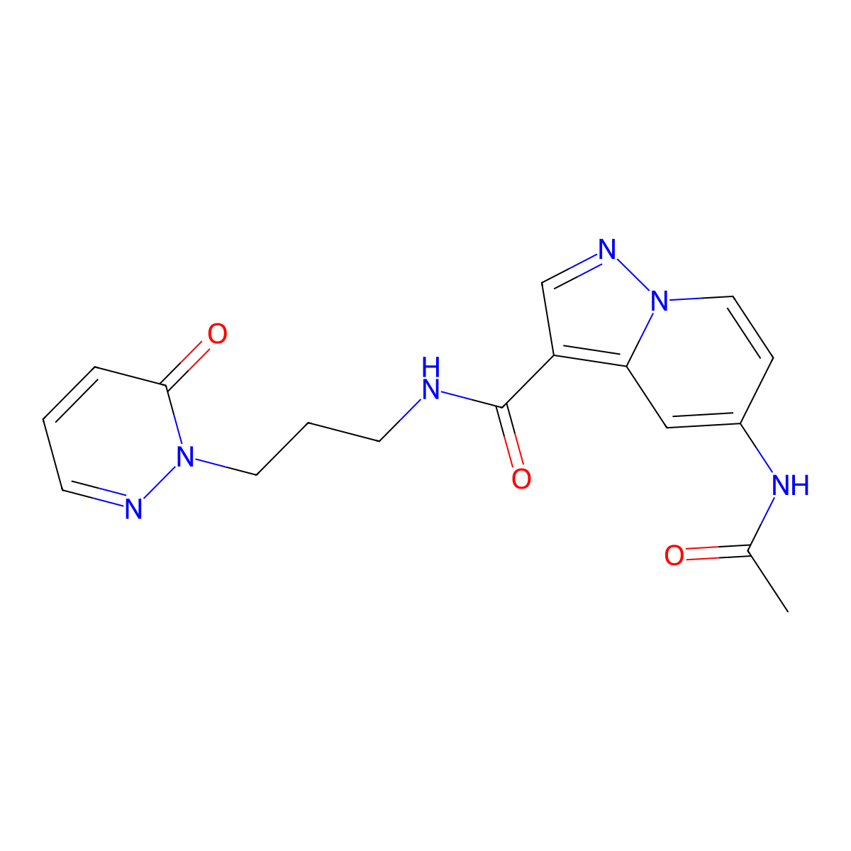 5-acetamido-N-(3-(6-oxopyridazin-1(6H)-yl)propyl)pyrazolo[1,5-a]pyridine-3-carboxamide molecular structure, CAS 2034340-06-0