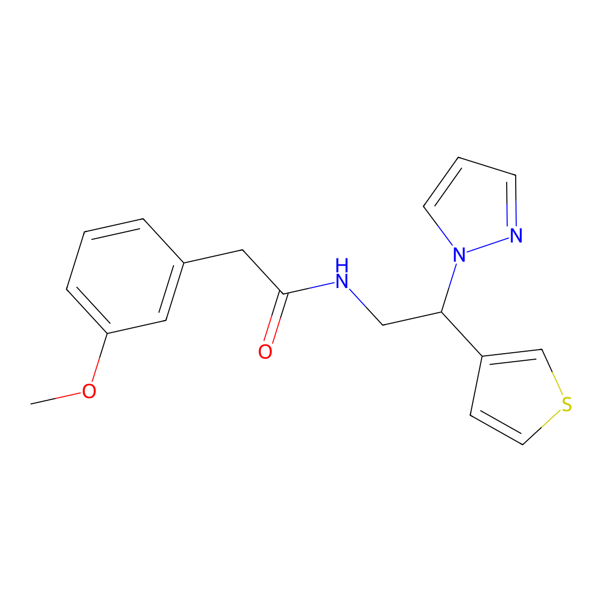 N-(2-(1H-pyrazol-1-yl)-2-(thiophen-3-yl)ethyl)-2-(3-methoxyphenyl)acetamide molecular structure, CAS 2034340-07-1