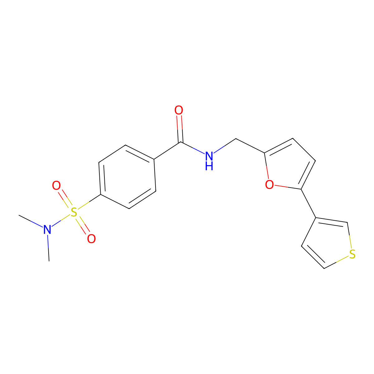 4-(N,N-dimethylsulfamoyl)-N-((5-(thiophen-3-yl)furan-2-yl)methyl)benzamide molecular structure, CAS 2034340-11-7