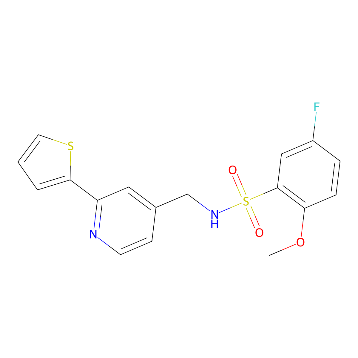 5-fluoro-2-methoxy-N-((2-(thiophen-2-yl)pyridin-4-yl)methyl)benzenesulfonamide molecular structure, CAS 2034340-14-0