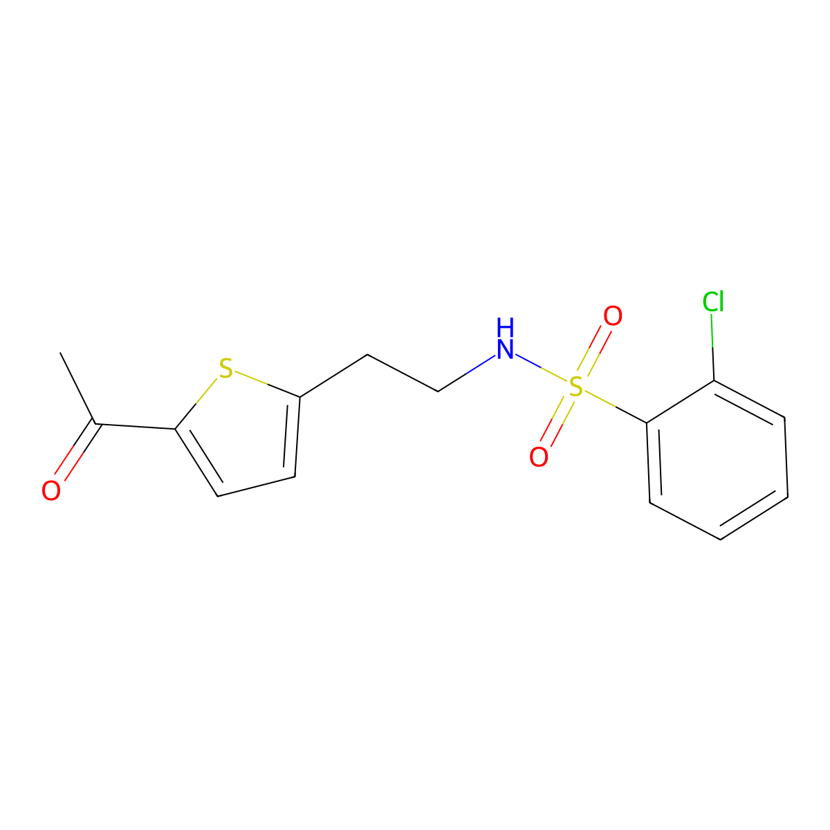 N-(2-(5-acetylthiophen-2-yl)ethyl)-2-chlorobenzenesulfonamide molecular structure, CAS 2034340-18-4