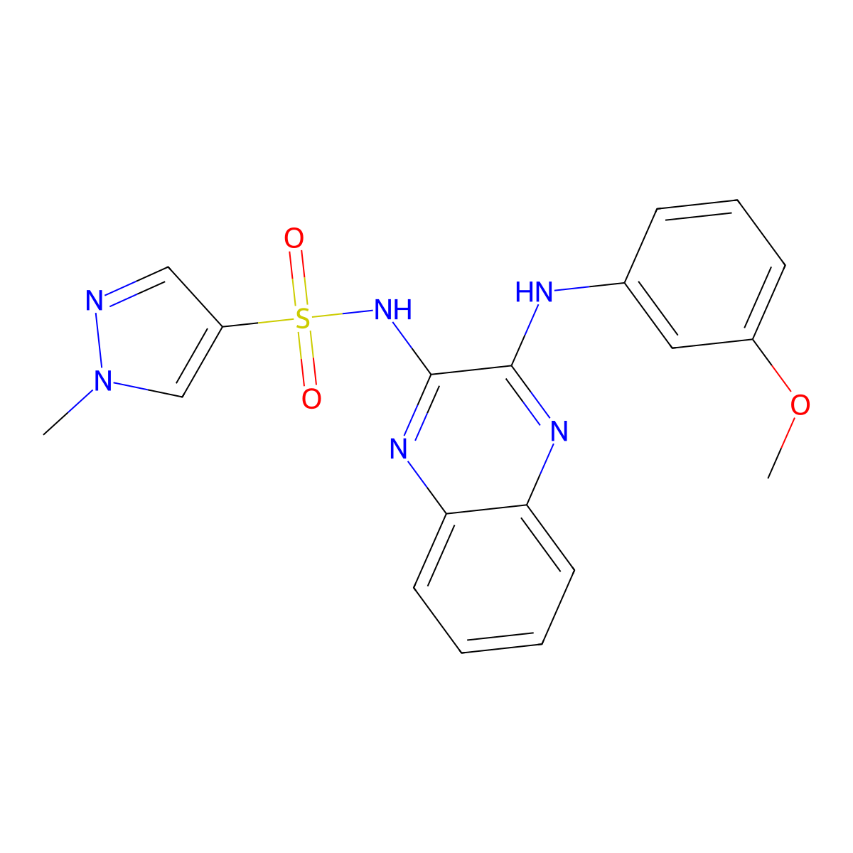 N-{3-[(3-methoxyphenyl)amino]quinoxalin-2-yl}-1-methyl-1H-pyrazole-4-sulfonamide molecular structure, CAS 2034340-22-0