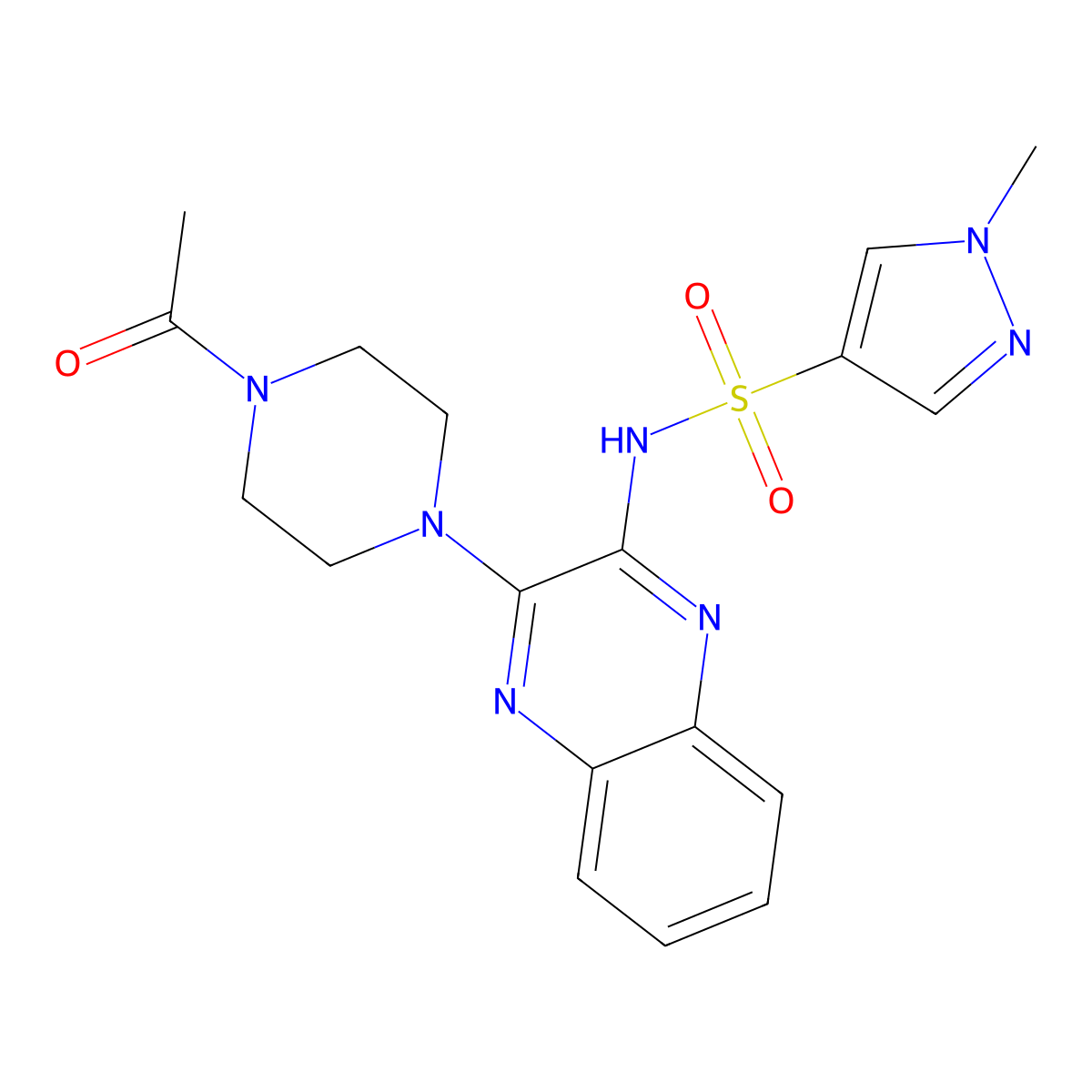 N-(3-(4-acetylpiperazin-1-yl)quinoxalin-2-yl)-1-methyl-1H-pyrazole-4-sulfonamide molecular structure, CAS 2034340-28-6