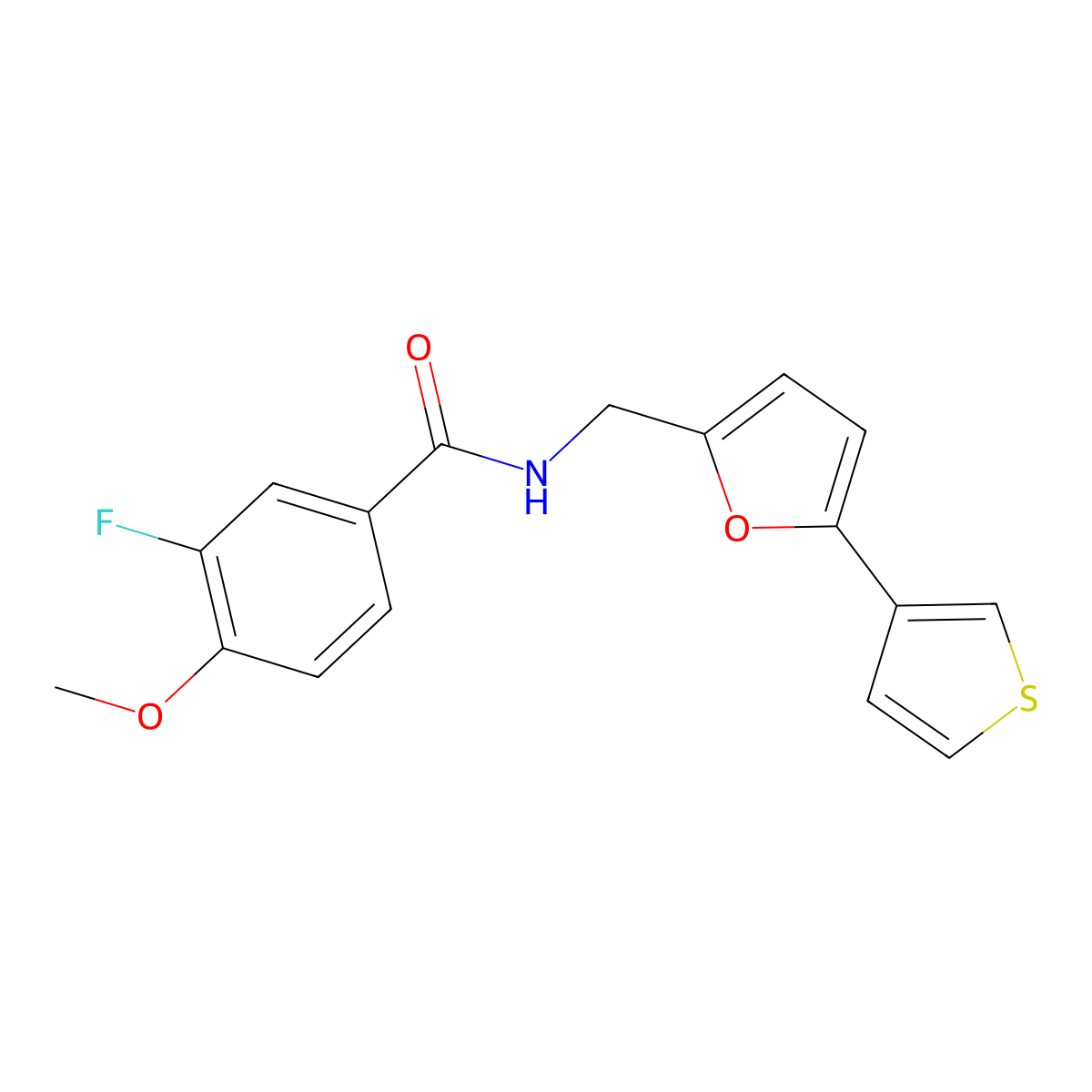 3-fluoro-4-methoxy-N-((5-(thiophen-3-yl)furan-2-yl)methyl)benzamide molecular structure, CAS 2034340-31-1
