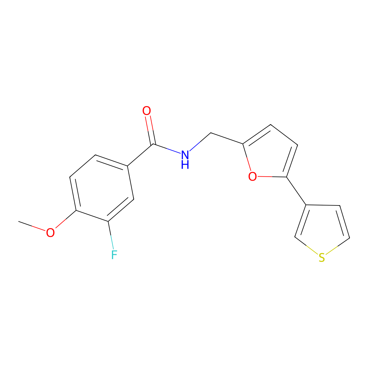 3-fluoro-4-methoxy-N-((5-(thiophen-3-yl)furan-2-yl)methyl)benzamide molecular structure, CAS 2034340-31-1