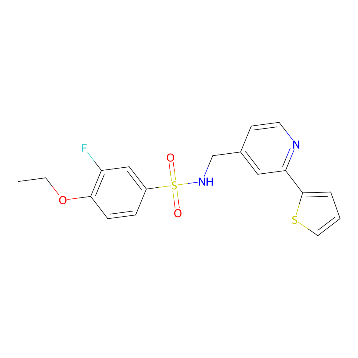 4-ethoxy-3-fluoro-N-((2-(thiophen-2-yl)pyridin-4-yl)methyl)benzenesulfonamide molecular structure, CAS 2034340-33-3