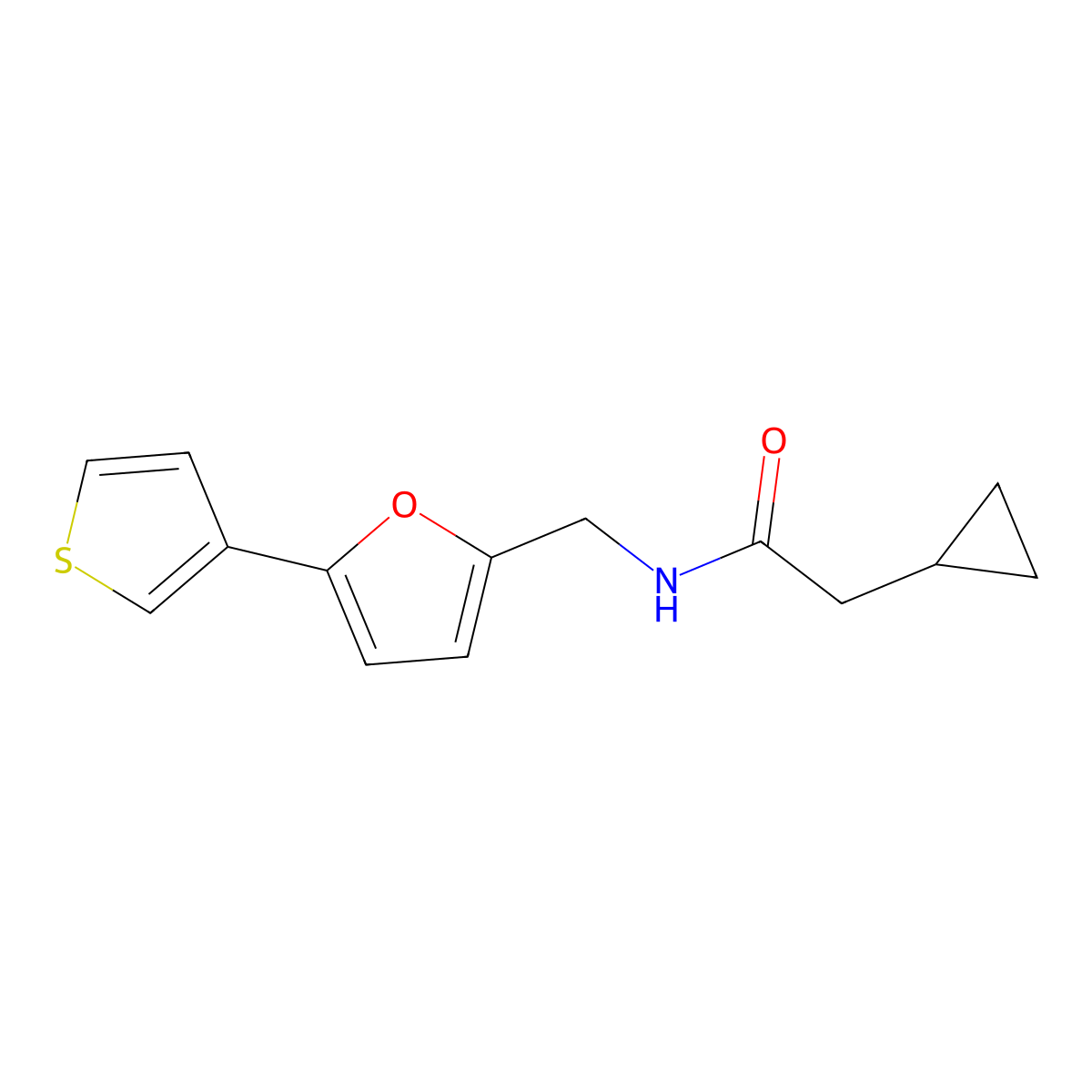2-cyclopropyl-N-{[5-(thiophen-3-yl)furan-2-yl]methyl}acetamide molecular structure, CAS 2034340-36-6