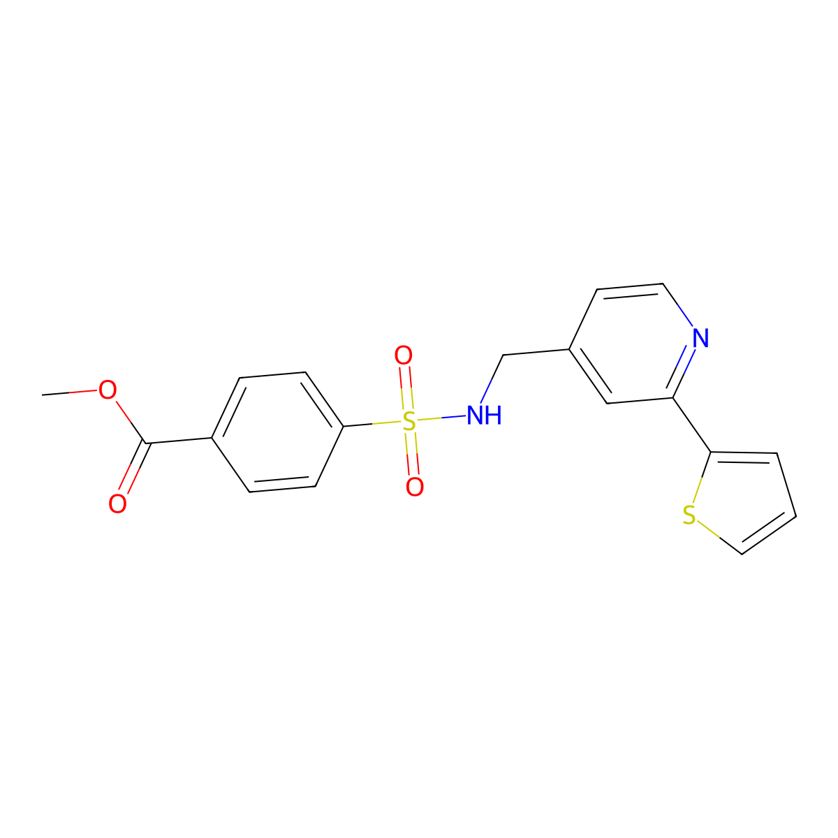 methyl 4-(N-((2-(thiophen-2-yl)pyridin-4-yl)methyl)sulfamoyl)benzoate molecular structure, CAS 2034340-38-8