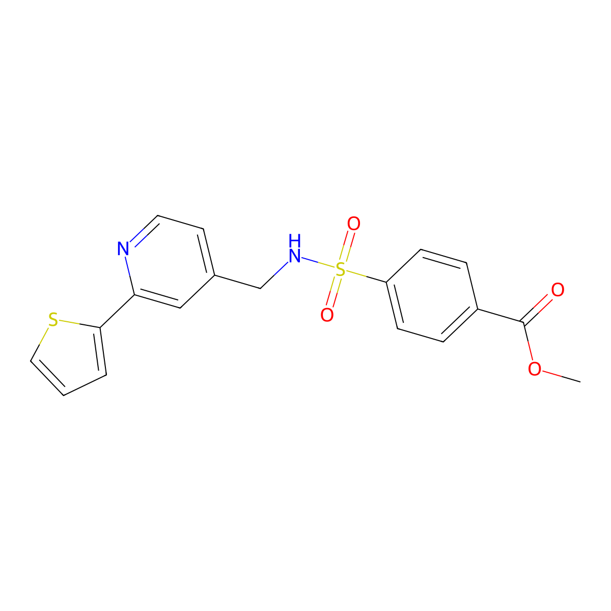 methyl 4-(N-((2-(thiophen-2-yl)pyridin-4-yl)methyl)sulfamoyl)benzoate molecular structure, CAS 2034340-38-8