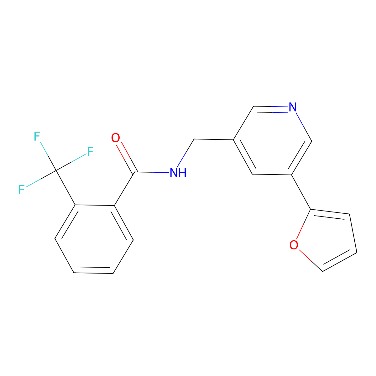 N-((5-(furan-2-yl)pyridin-3-yl)methyl)-2-(trifluoromethyl)benzamide molecular structure, CAS 2034340-45-7