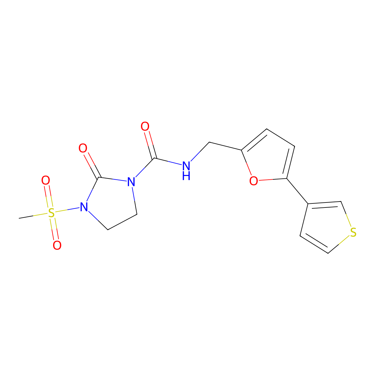 3-(methylsulfonyl)-2-oxo-N-((5-(thiophen-3-yl)furan-2-yl)methyl)imidazolidine-1-carboxamide molecular structure, CAS 2034340-51-5
