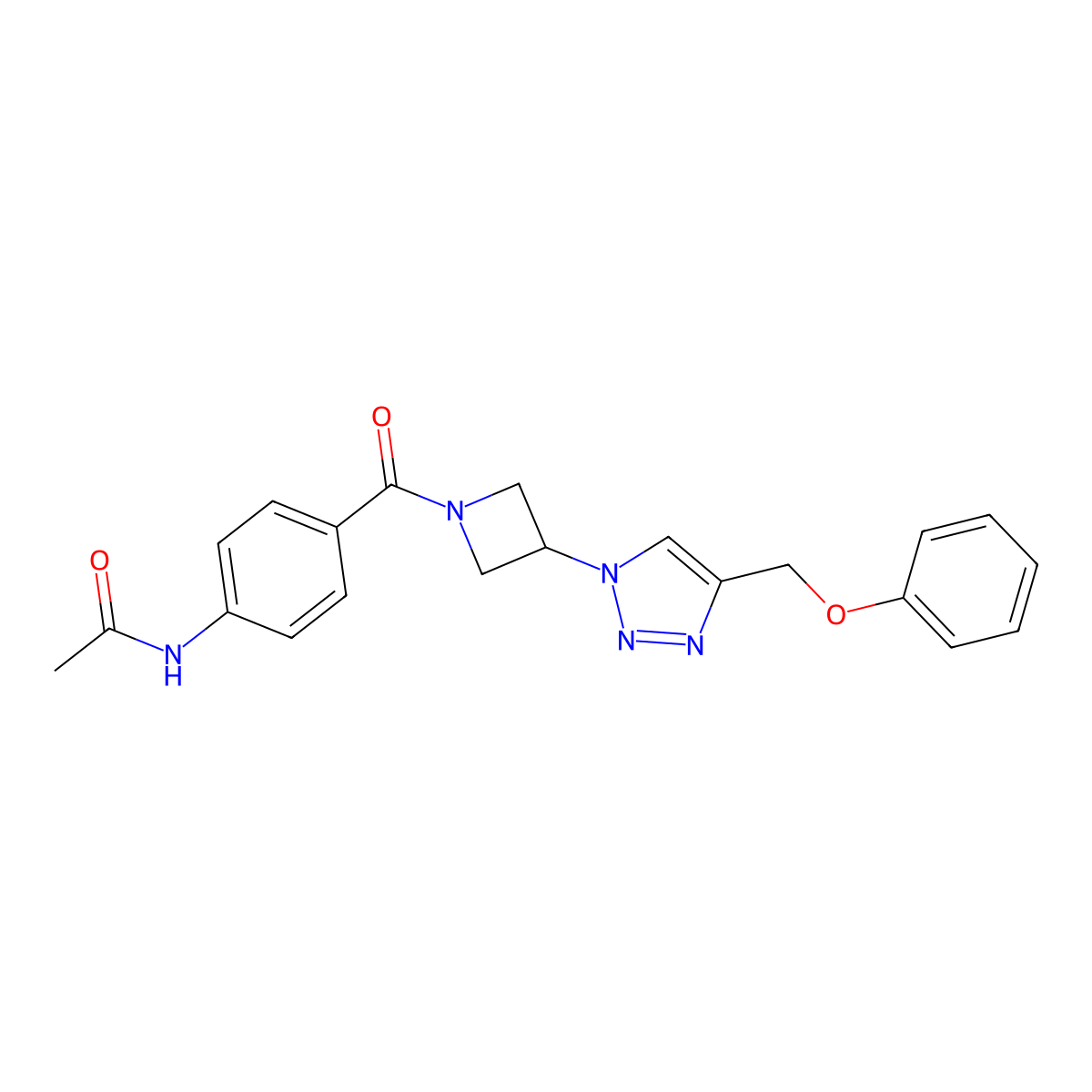 N-(4-{3-[4-(phenoxymethyl)-1H-1,2,3-triazol-1-yl]azetidine-1-carbonyl}phenyl)acetamide molecular structure, CAS 2034340-54-8