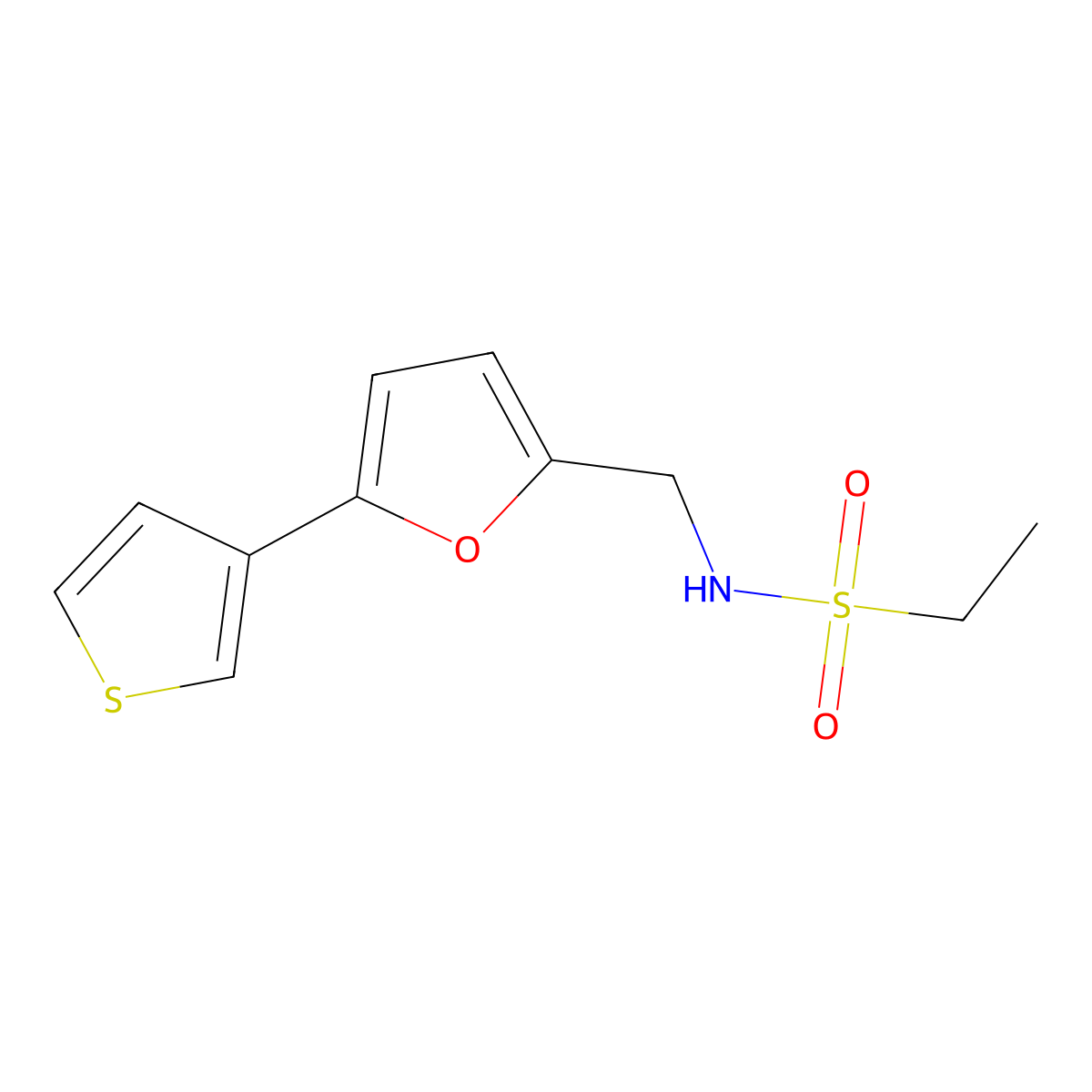 N-((5-(thiophen-3-yl)furan-2-yl)methyl)ethanesulfonamide molecular structure, CAS 2034340-56-0