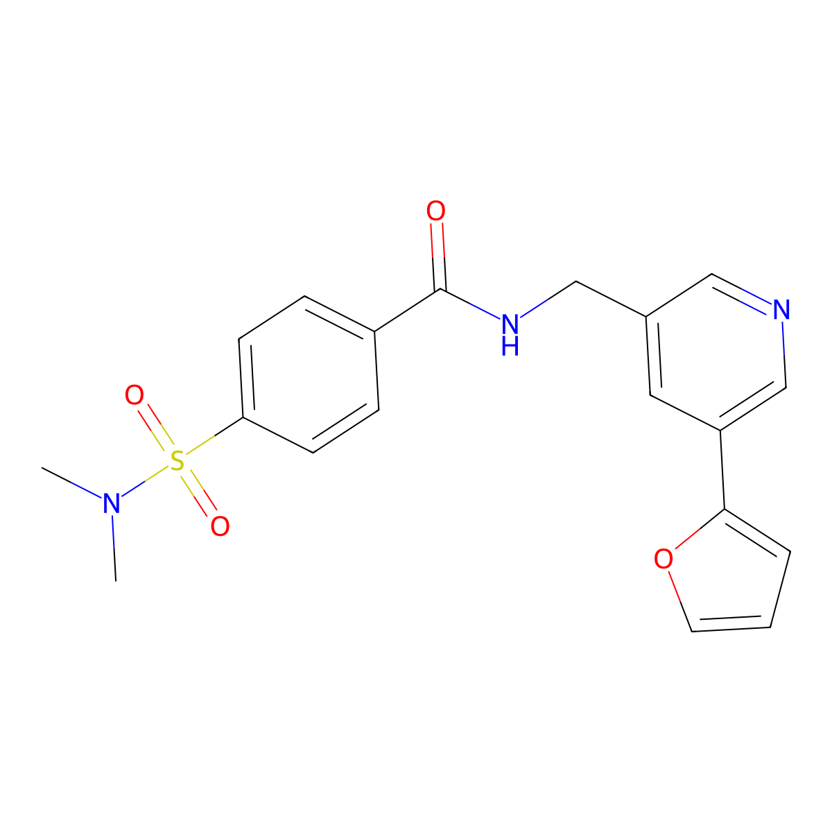 4-(N,N-dimethylsulfamoyl)-N-((5-(furan-2-yl)pyridin-3-yl)methyl)benzamide molecular structure, CAS 2034340-57-1