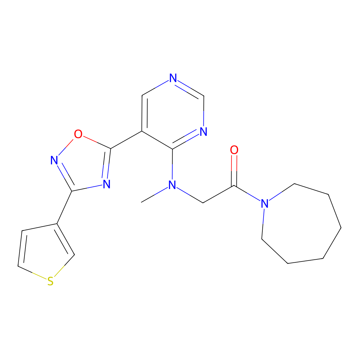 1-(Azepan-1-yl)-2-(methyl(5-(3-(thiophen-3-yl)-1,2,4-oxadiazol-5-yl)pyrimidin-4-yl)amino)ethanone molecular structure, CAS 2034340-59-3