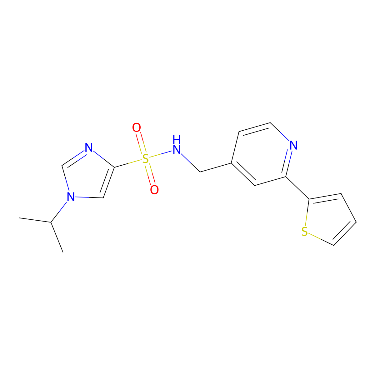 1-isopropyl-N-((2-(thiophen-2-yl)pyridin-4-yl)methyl)-1H-imidazole-4-sulfonamide molecular structure, CAS 2034340-61-7