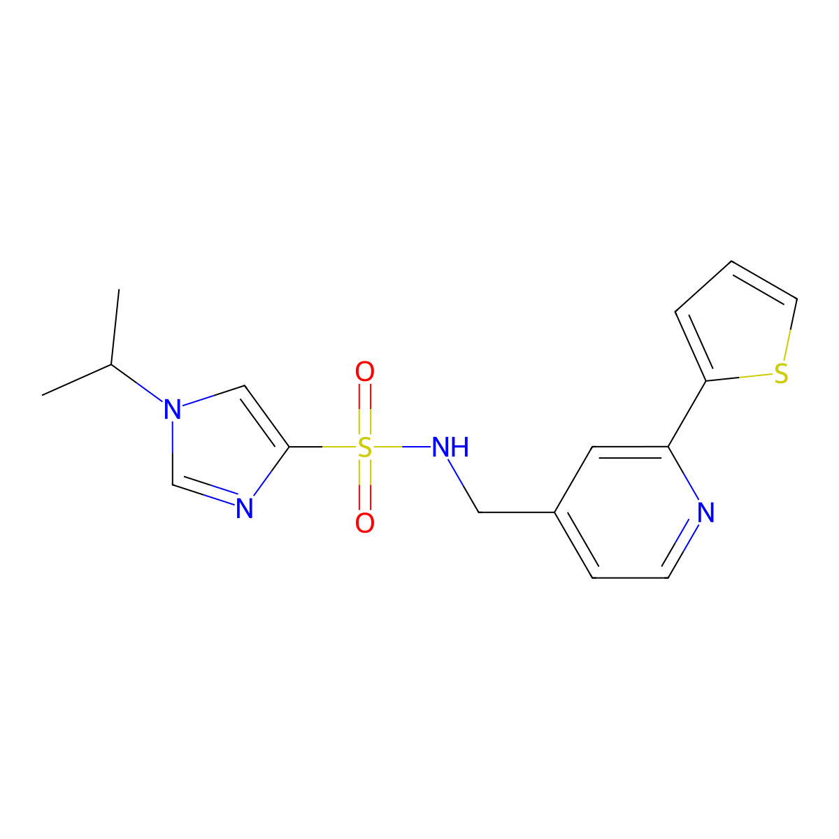 1-isopropyl-N-((2-(thiophen-2-yl)pyridin-4-yl)methyl)-1H-imidazole-4-sulfonamide molecular structure, CAS 2034340-61-7