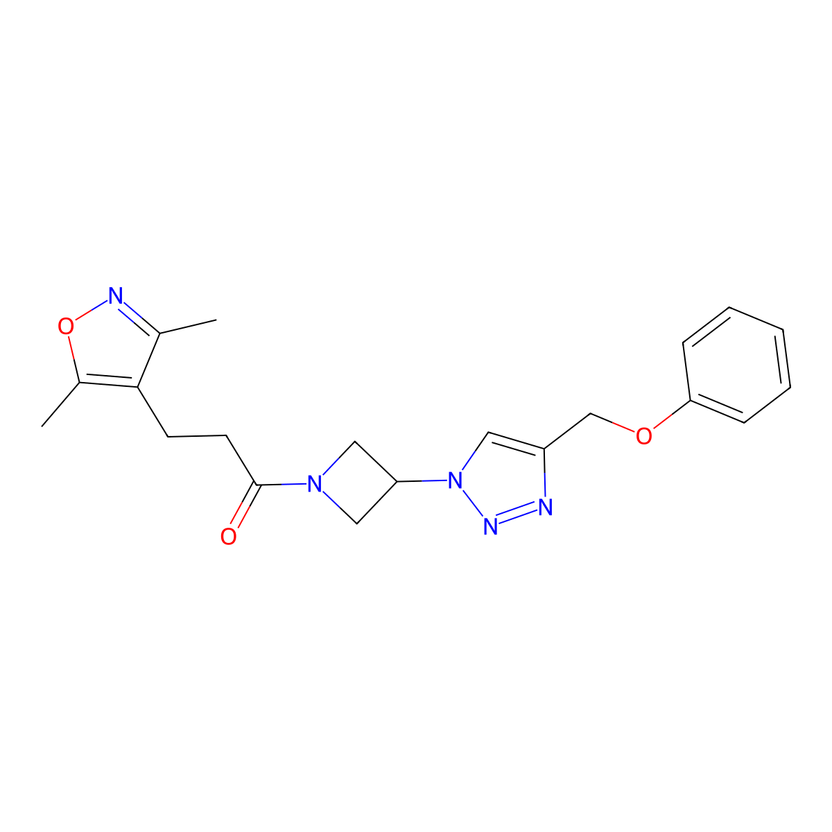 3-(3,5-dimethylisoxazol-4-yl)-1-(3-(4-(phenoxymethyl)-1H-1,2,3-triazol-1-yl)azetidin-1-yl)propan-1-one molecular structure, CAS 2034340-64-0