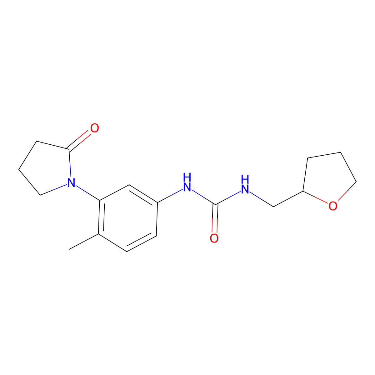 1-(4-Methyl-3-(2-oxopyrrolidin-1-yl)phenyl)-3-((tetrahydrofuran-2-yl)methyl)urea molecular structure, CAS 2034340-65-1