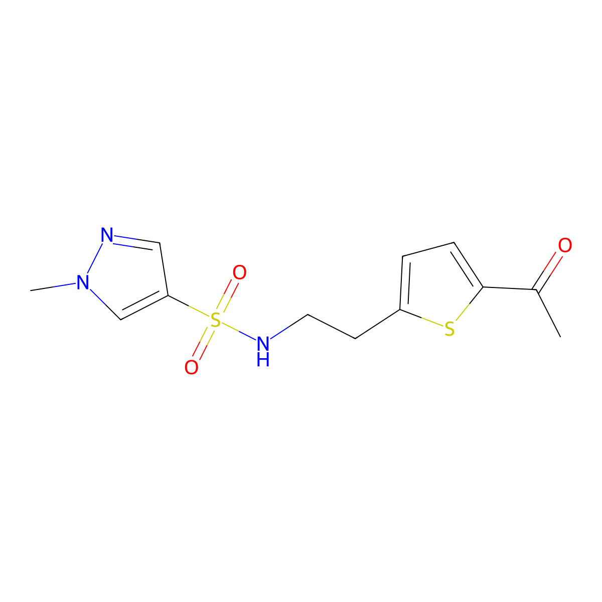 N-(2-(5-acetylthiophen-2-yl)ethyl)-1-methyl-1H-pyrazole-4-sulfonamide molecular structure, CAS 2034340-66-2