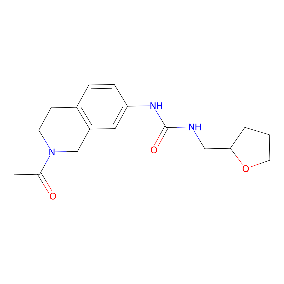1-(2-Acetyl-1,2,3,4-tetrahydroisoquinolin-7-yl)-3-((tetrahydrofuran-2-yl)methyl)urea molecular structure, CAS 2034340-74-2