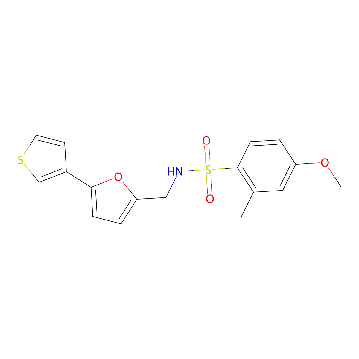 4-methoxy-2-methyl-N-((5-(thiophen-3-yl)furan-2-yl)methyl)benzenesulfonamide molecular structure, CAS 2034340-78-6