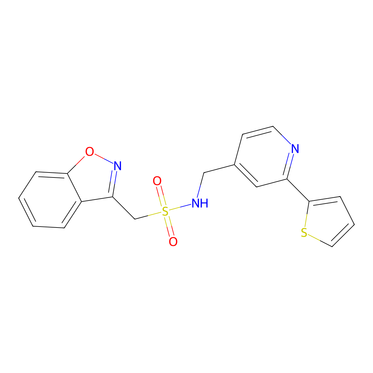 1-(benzo[d]isoxazol-3-yl)-N-((2-(thiophen-2-yl)pyridin-4-yl)methyl)methanesulfonamide molecular structure, CAS 2034340-80-0