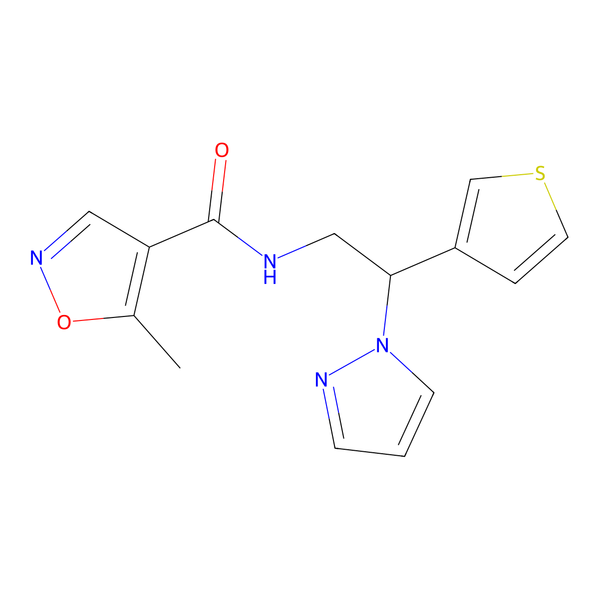 N-(2-(1H-pyrazol-1-yl)-2-(thiophen-3-yl)ethyl)-5-methylisoxazole-4-carboxamide molecular structure, CAS 2034340-87-7