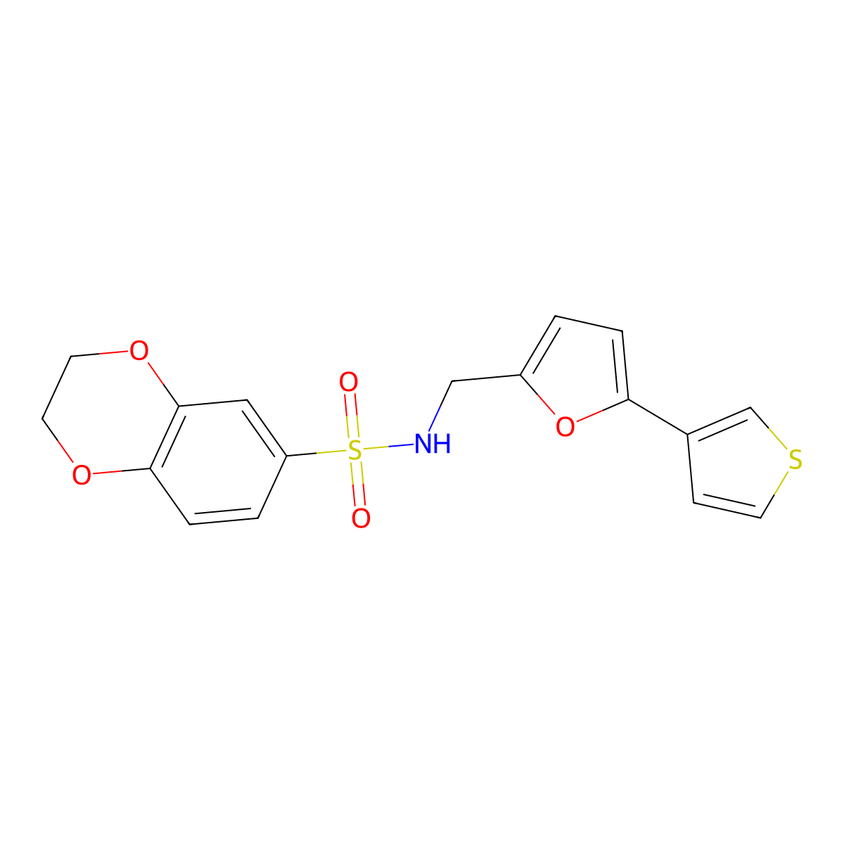 N-((5-(thiophen-3-yl)furan-2-yl)methyl)-2,3-dihydrobenzo[b][1,4]dioxine-6-sulfonamide molecular structure, CAS 2034340-88-8