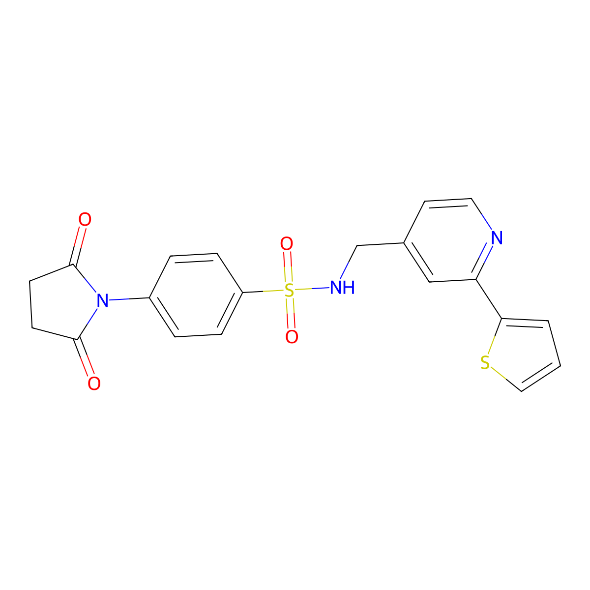 4-(2,5-dioxopyrrolidin-1-yl)-N-((2-(thiophen-2-yl)pyridin-4-yl)methyl)benzenesulfonamide molecular structure, CAS 2034340-90-2