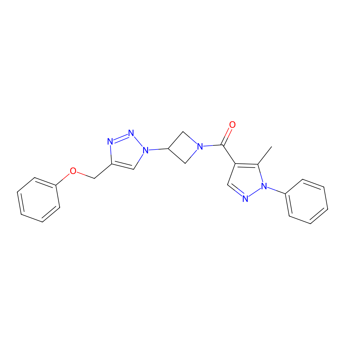 (5-methyl-1-phenyl-1H-pyrazol-4-yl)(3-(4-(phenoxymethyl)-1H-1,2,3-triazol-1-yl)azetidin-1-yl)methanone molecular structure, CAS 2034340-91-3