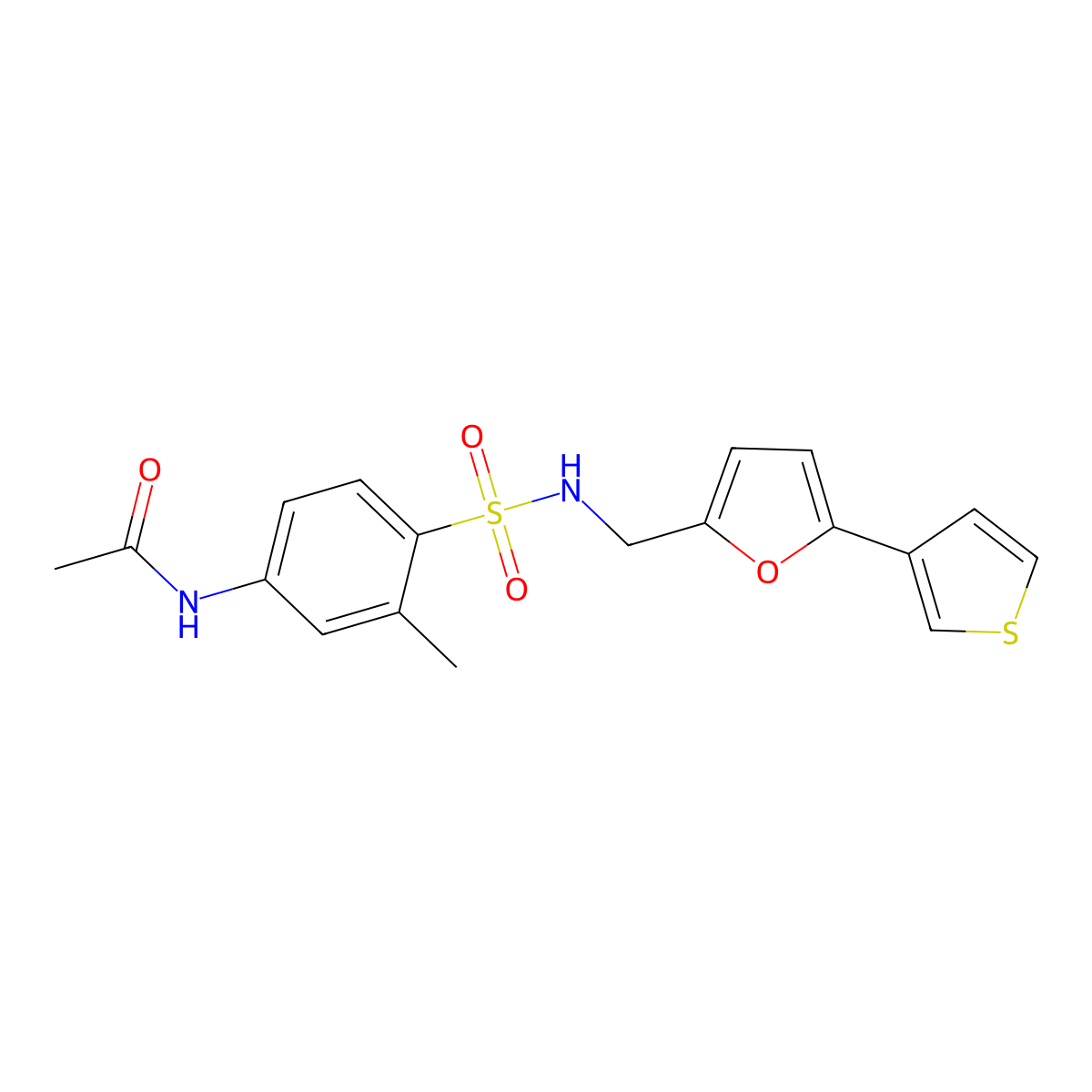 N-(3-methyl-4-(N-((5-(thiophen-3-yl)furan-2-yl)methyl)sulfamoyl)phenyl)acetamide molecular structure, CAS 2034340-95-7