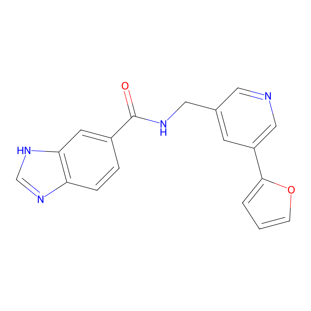 N-((5-(furan-2-yl)pyridin-3-yl)methyl)-1H-benzo[d]imidazole-5-carboxamide molecular structure, CAS 2034340-98-0