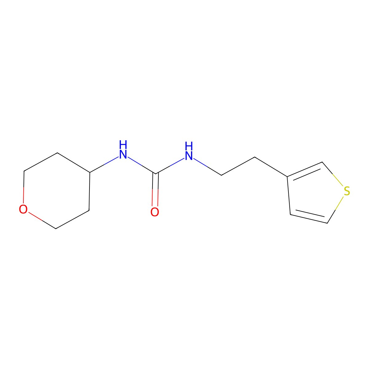 1-(tetrahydro-2H-pyran-4-yl)-3-(2-(thiophen-3-yl)ethyl)urea molecular structure, CAS 2034340-99-1