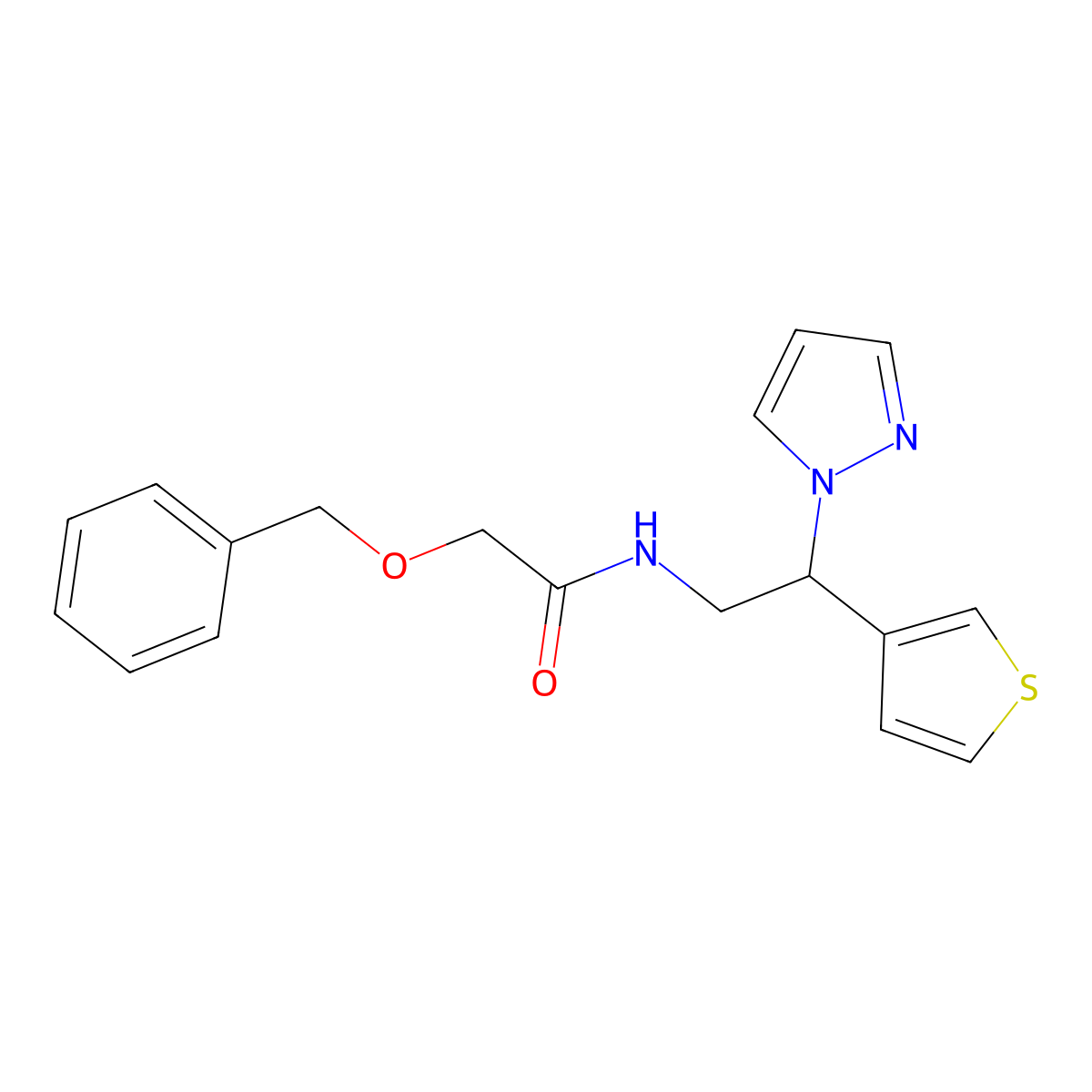 N-(2-(1H-pyrazol-1-yl)-2-(thiophen-3-yl)ethyl)-2-(benzyloxy)acetamide molecular structure, CAS 2034341-05-2
